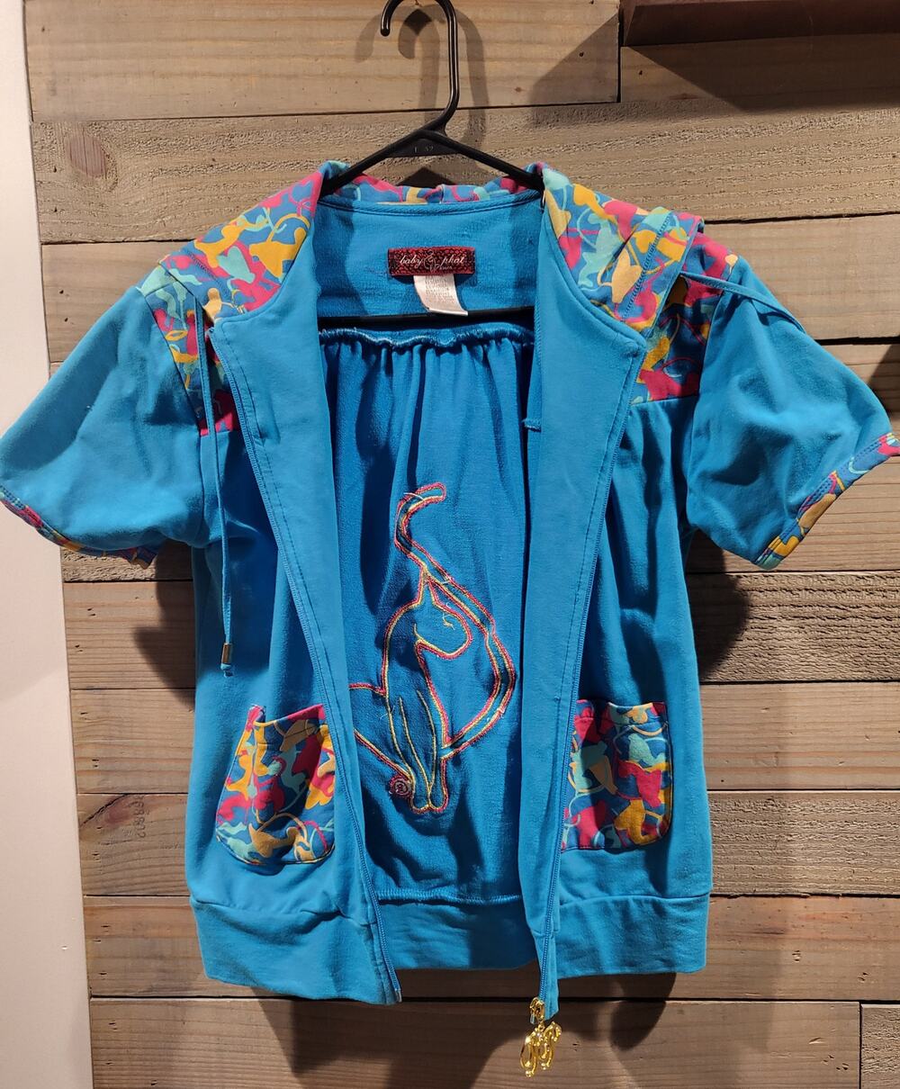 Vintage Baby Phat XL Flowery Blue Short Sleeves Hooded Jacket with POP Zipper - Picture 1 of 8